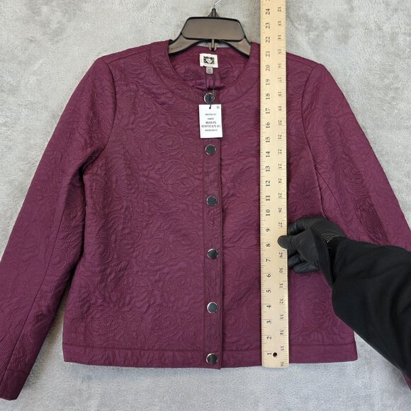 Anne Klein Jacket Womens Petite Small Chianti Quilted Floral Snap Front Lined - Picture 4 of 15